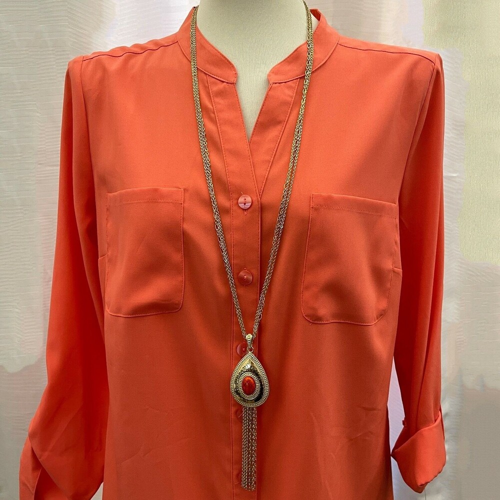 Gold-tone Chains Orange Teardrop Pendant Fringe Women's‎ Fashion Necklace NWOT